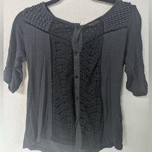 Lace and mesh charcoal black tee 3/4 sleeves
